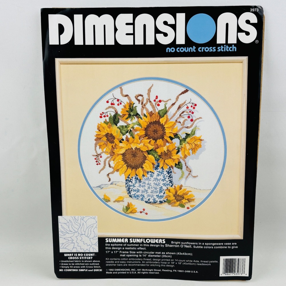Dimensions 3973 Summer Sunflowers No Count Cross Stitch Kit 1992 Open Started